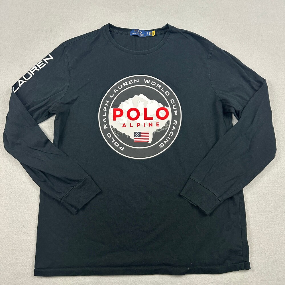 Polo Ralph Lauren Shirt Men Large Blue Alpine World Cup Racing Graphic Tee L *
